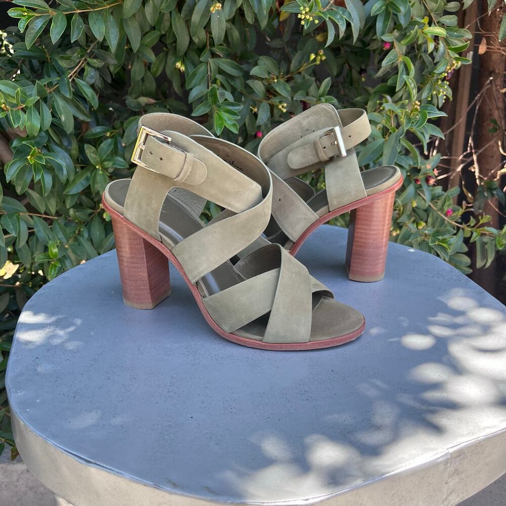 Joie Olive Green Leather Block Heel Sandals Women’s EU 38 Approx US 7.5–8 Suede